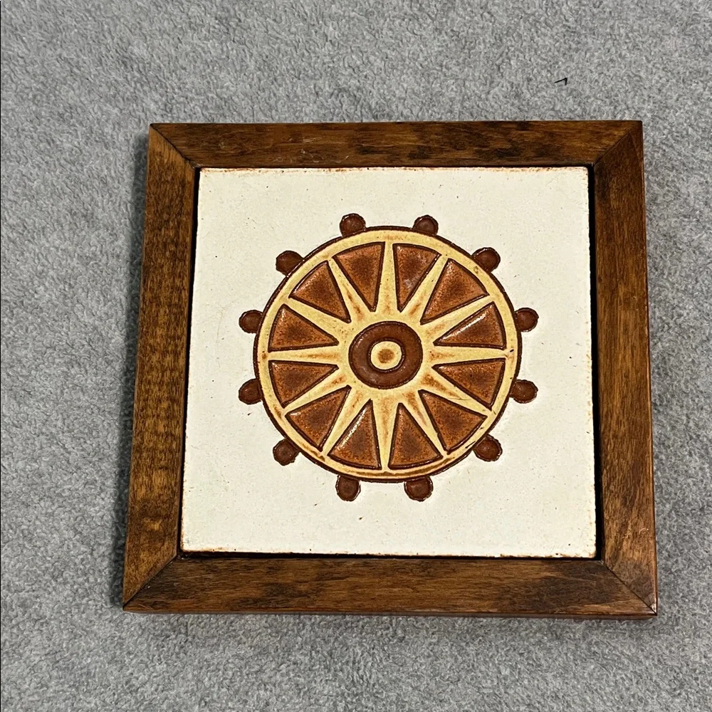 Wall Tile Decor T.J. Crafts Boho Rustic Farmhouse Ceramic Wood Frame